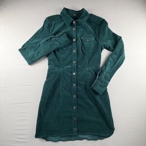 Free People Corduroy Mini Dress Green Button Down Long Sleeve Womens Size S 0206